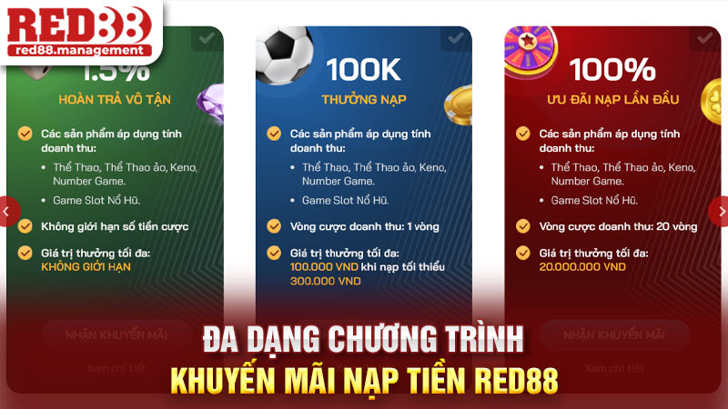 Đa dạng chương trình khuyến mãi nạp tiền Red88